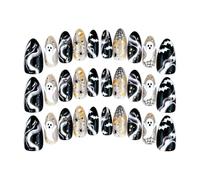 Halloween Press on Nails - 30 Pieces Reusable Ghost Design Fake Nails | Reusable Halloween False Nail Ghost Design And Spider Fake Nails for Women Girls Holiday Party Daily Wear Home Salon