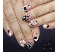 Halloween Press On Nails Abbiglia Finta Mandorle Fary Artificial Women A Forma Mandorle Con Un Chiodo Artificiale Del Design A Pipistrello