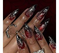 Halloween Press On Nails Mandorla Falso Spaventoso Artificiale Per Le Donne A Forma di Mandorla Colle Su Con Disegni Copertura Completa Unghie Artificiali