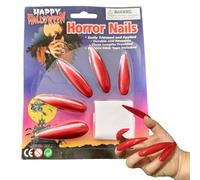 Halloween Press On Nails, Spooky Gothic Fake Nail, Long Reusable Fingertips, 10 Pieces with Adhesive, Vampire Role Play Kit for Masquerade, Stage Performance, Dress Up Party, Red, White, Black