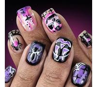 Halloween Press On Nails Square Fake Acrilico Spiders Web False Stick Su Copertura Completa Falso Quadrato Falso Chiodo