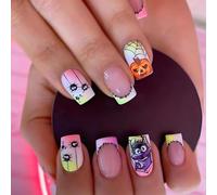 Halloween Press On Nails Square Finto Spaventoso Artificiale Per Le Donne A Forma Colla Con Disegni Falsi Chiodi