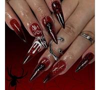 Halloween Press Su Unghie Mandorle Finte Unghie Spaventose Artificiali Per Le Donne Colle A Forma di Mandorla Con Disegni Copertura Completa Chiodo Artificiale
