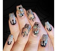 Halloween Press Su Unghie Quadrate Finte Unghie Acriliche Spider Web False Nails Sulle Unghie Copertura Completa Unghie Finte Halloween Press Su Unghie