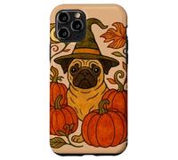 Halloween Pug Witch con zucche Autunno amanti dei cani Custodia per iPhone 11 Pro