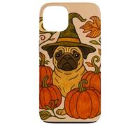 Halloween Pug Witch con zucche Autunno amanti dei cani Custodia per iPhone 13