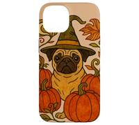 Halloween Pug Witch con zucche Autunno amanti dei cani Custodia per iPhone 14