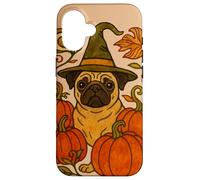 Halloween Pug Witch con zucche Autunno amanti dei cani Custodia per iPhone 16
