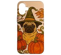 Halloween Pug Witch con zucche Autunno amanti dei cani Custodia per iPhone 16 Plus