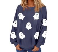 Halloween Pullover Felpa per le Donne Casual Leggero Pullover Top Zucca Girocollo Plus Size All'aperto Fantasma Stampato Maglioni Autunno Femminile Activewear, Marina Militare, L