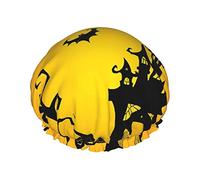 Halloween Pumpkin Bat House Stampa Cuffia da a Elastica riutilizzabile Cuffia per capelli da bagno da donna Cuffia da a impermeabile a doppio strato, per salone spa da donna