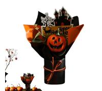 Halloween Pumpkin Bouquet, Artificial Fall Flower Arrangement, Faux Floral Decoration with Rustic Autumn Style, Ideal for Haunted House Living Room Kitchen Bedroom Party Décor, 15x6x22cm Orange Black