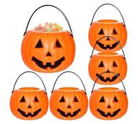 Halloween Pumpkin Bucket - 6 pezzi Trick Or Treat Candy Cauldrons, Pumpkin Candy Holder, Mini Storage Containers For Holiday Fall Festival | Party Favor Jars For School Outdoor Gathering Costume