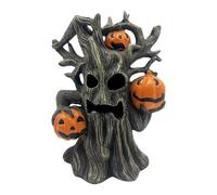 Halloween Pumpkin Figurine, Resin Skull Tree Ornament, Spooky Decorative Sculpture, Weather Resistant Finish, Medium Size, Orange Black, Excellent for Garden, Entryway, Party, Living Room