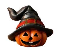 Halloween Pumpkin Figurines - Witch Hat Table Ornament | Holiday Desk Centerpiece, Fall Garden Display, Indoor Outdoor Bookshelf Accent, Fire Party Decoration For Yard Porch Home Autumn Celebration