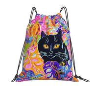 Halloween Pumpkin Head Black Ccat Tasche con Coulisse Pieghevole Sacca con Cordoncino Regolabile Borsa Sportiva per Campeggio Nuoto Shopping 36X42Cm