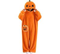 Halloween Pumpkin Onesie Pajamas,Plush Hooded Costume for Adults ，M
