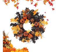 Halloween Pumpkin Wreath - 50 cm Fall Garland with Pumpkin Berries Pine Cone Maple Leaves | Artificiale Vine Handmade ThanksgivingAutumn Decoration For Indoor Outdoor Wall Porch Garden Home Decor