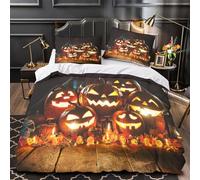 Halloween Pumpkins Set Di Copripiumino morbida microfibra 3 Pezzi stampa 3D con federa nascosta spooky Festive copripiumino ultra traspirante cerniera for bambini e adolescenti Super king（260x220cm）
