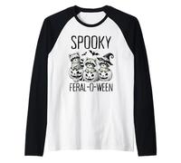 Halloween Racoon Zucche Divertenti Spettrali E Feral Maglia con Maniche Raglan