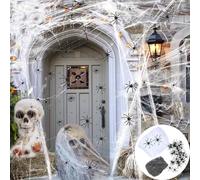Halloween Ragnatela Decorazione Grande Set, 120g Ragnatela Bianca & 30g Ragnatela Nera & 30 Ragni di Plastica Raccapricciante Ragnatela Halloween Decorazione Giardino Esterno Decorazione Horror