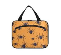 Halloween Ragno Giallo Ragnatela Appeso Trucco Borse per le Donne con Gancio, Designer Moda Trucco Sacchetto Organizzatore per Adulti Viaggiare bolso de Mano para Hombre, Ragnatela gialla di Halloween