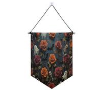 Halloween Red Rose appeso banner con asta telescopica gagliardetti banner bandiere decorazioni cortile all'aperto per interni, feste all'aperto per feste