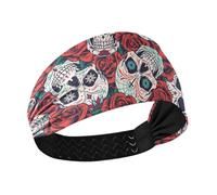 Halloween Red Rose Skulls Moisture Wicking panno fasce per le donne Fasce elastiche per il sudore per la testa per atletica Sport Yoga lavaggio viso lavaggio viso