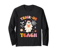 Halloween retrò Floreale Fantasma Insegnante Trucco o insegnare Groovy Maglia a Manica