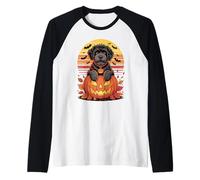 Halloween Retro Portuguese Water Dog Portie Maglia con Maniche Raglan
