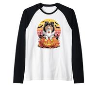 Halloween Retro Shetland Sheepdog Sheltie Maglia con Maniche Raglan