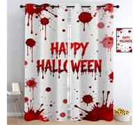 Halloween rosso sangue Tenda Oscuranti per Interni 2 Pezzi L 132 x A 160cm, Carattere Ink Splatter Oscurante Tende, Orrore Tende Termiche, Slogan per le feste Camera da Letto drappeggi Curtains