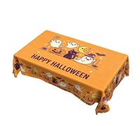 Halloween Round Tablecloth 70 Inches, Orange Table Cloth, Castle Lantern