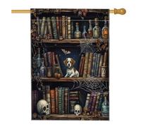 Halloween San Bernardo Cane Cortile Cortile Cortile Lino Casa Verticale Bandiere 28x40 Doppio Lato per Esterno, Scary Witchy Magic Books Puppy Home Print Flag, Pet Home Outdoor Pattern Flag