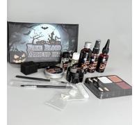 Halloween Sangue Finto 16 Set,Kit Realistico Finto Lavabile,con Fake Blood,Cera Cicatriziale,Denti di Vampiro,per Halloween Effetti Speciali Trucco Non Morto,Zombie,per Adulti Bambino