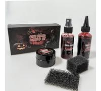 Halloween Sangue Finto,Kit Realistico Finto Lavabile,con Fake Blood+2 Spugnette per il trucco,per Halloween Effetti Speciali Trucco per Vampiro, Mostro e Zombie Sposa