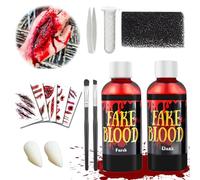 Halloween Sangue Finto Set, Halloween Makeup, Sangue artificiale per Halloween, 60ml Sangue Finto Artificiale Fresco, 60ml Sangue Finto Rosso Scuro, Denti di Vampiro, Cicatrici Adesivi