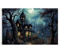 Halloween Scene With Spooky Old Haunted House In Spooky Dark Wood Bandiera Esterna 90X150Cm Decorative Bandiere Da Cortile Moda Bandiera Del Giardino Per Patio Prato Cortile