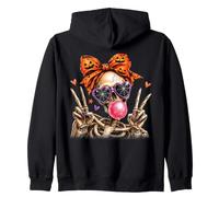 Halloween Scheletro Bubble Gum Zucca Bow Spooky Girl Felpa con Cappuccio