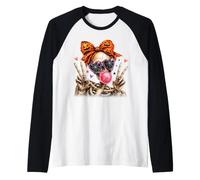 Halloween Scheletro Bubble Gum Zucca Bow Spooky Girl Maglia con Maniche Raglan