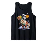 Halloween Scheletro Equitazione Mummia T Rex Dinosauro Spaventoso Arte Canotta