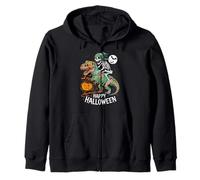 Halloween Scheletro Equitazione Mummia T Rex Dinosauro Spaventoso Arte Felpa con Cappuccio