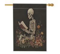 Halloween scheletro estetico floreale anteriore cortile cortile iuta verticale casa bandiere 28 x 40 su entrambi i lati per esterno, divertente retrò teschio bandiera stampata casa, decorazione