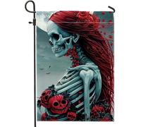 Halloween Scheletro Giardino Bandiera Rose Rosse E Nere Gotico Decorazione Della Casa Bandiere Da Giardino Piena Luna Patio Festa Decorazione Prato Esterno 30,5 x 45,7 cm