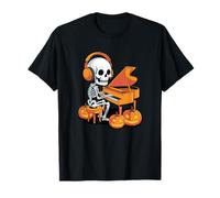 Halloween Scheletro Pianista Pianoforte a Coda Maglietta