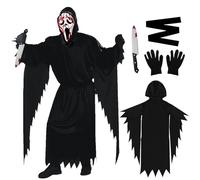 Halloween Scream Costume, Adult Scream Ghost Face Costume, Vestito Ghostface con Ghostface Mask Cintura Guanti e Coltello da Puntello, Costum-e da Fantasma Urlante Spaventoso per Halloween Carnevale