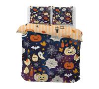 Halloween Set Copripiumino Una Piazza e Mezza, Parure Copripiumino 200x200 Zucca in Microfibra, Copri Piumino Ragnatela Fantasma Foglia D'acero e 2 Federe con Cerniera, E-501