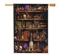 Halloween Setter Irlandese Cane Cortile Cortile Lino Verticale Casa Bandiere 28x40 Doppio Lato per Esterno, Scary Witchy Magic Books Puppy Home Print Flag, Pet Home Outdoor Pattern Flag