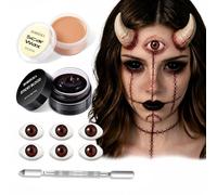 Halloween SFX Makeup Kit - Il set di trucco per effetti speciali include gel di sangue finto, cera per cicatrici, accessorio per il trucco bulbo oculare e spatola per zombi con occhi scoppiati, mostro