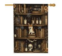 Halloween Shiba Lnu Cane Front Yard Cortile Lino Verticale Casa Bandiere 28x40 Double Face per Esterno, Scary Witchy Magic Books Puppy Home Print Flag, Pet Home Outdoor Pattern Flag